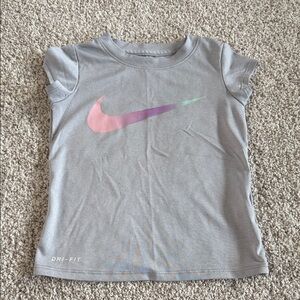 Nike Kids Gray Tee with Multicolor Swoosh
